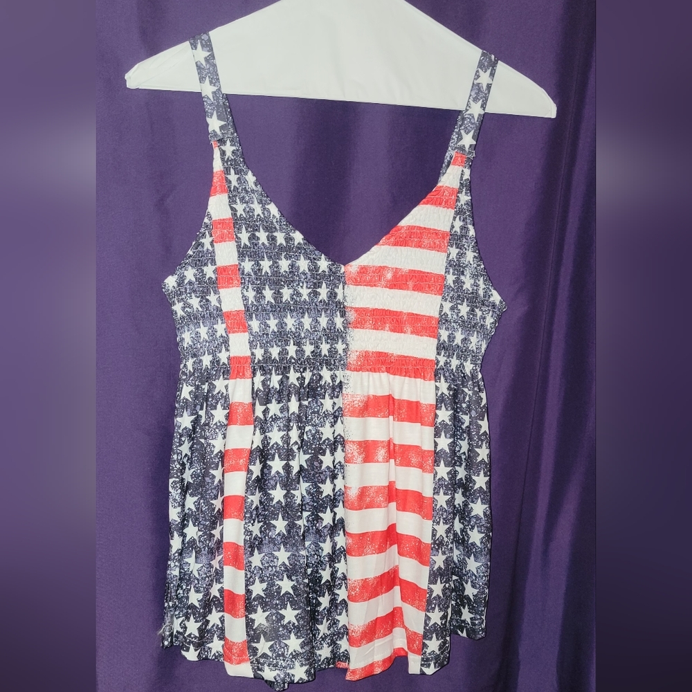 COPY - American Flag Smocked V Neck Tank Top
